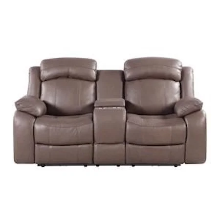 Leather Power Reclining Console with Adjustable Headrest